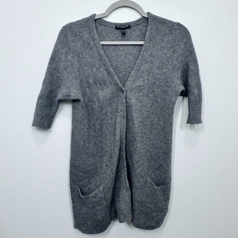 Eileen Fisher Grey Wool Cashmere Blend Short Sleeve Longline Cardigan Size PL